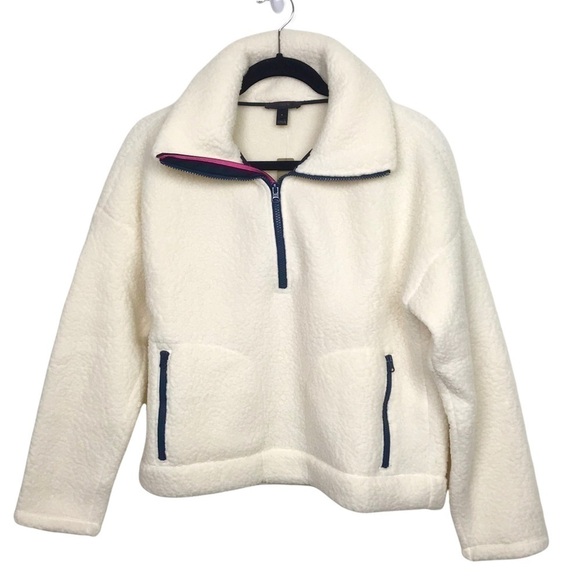 J Crew Ivory Crop Half Zip Polartec Fleece Pullover Sweater NWT Small - Picture 1 of 10